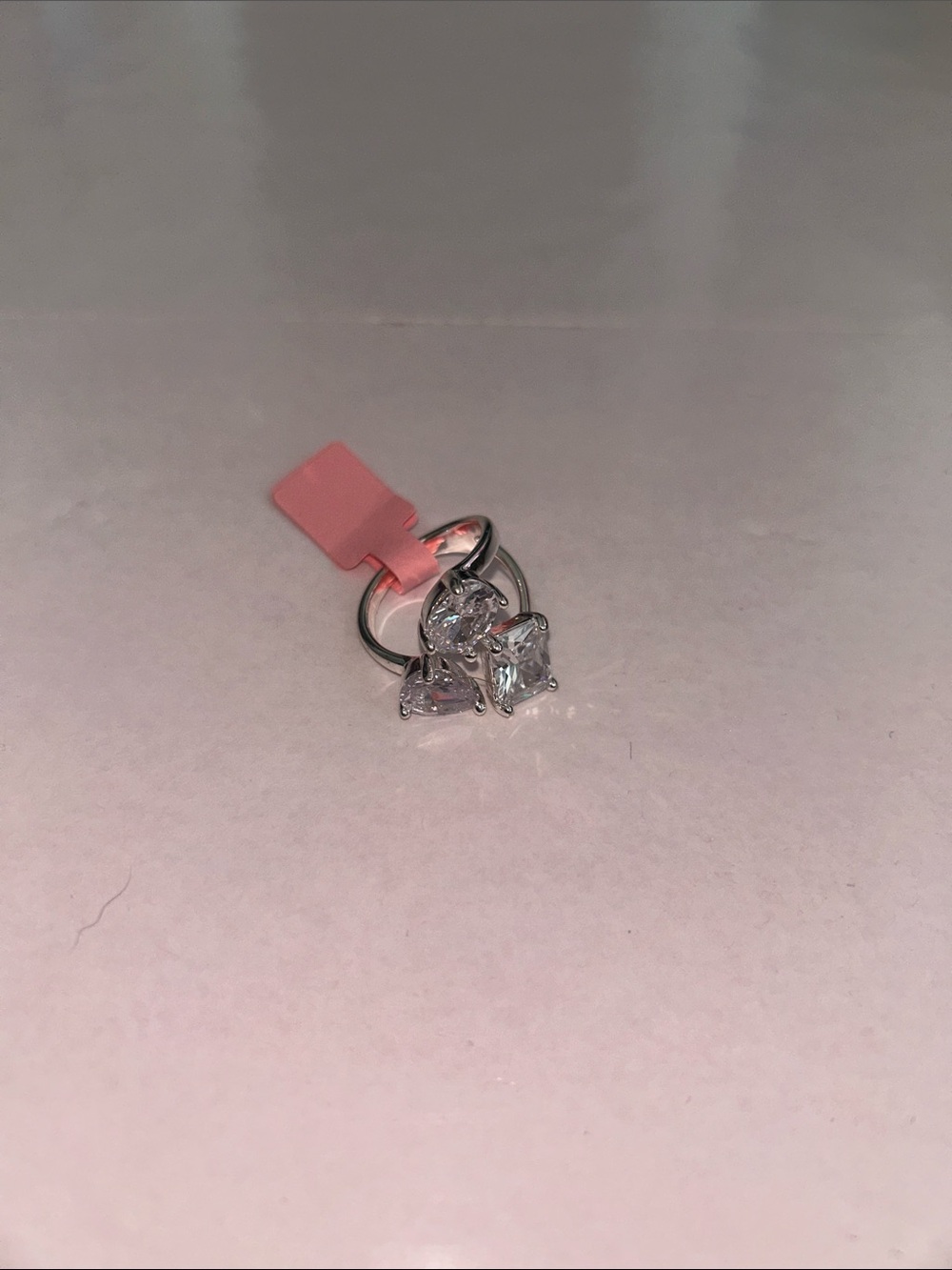 Classic Silver Plated Cubic Zirconia Triple Stone Ring - Clear Crystal